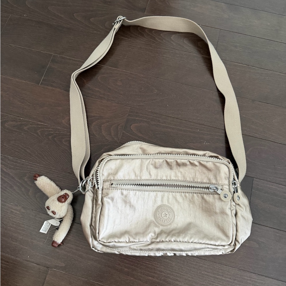 Kipling Cream Crossbody Bag with Plush Monkey Keychain